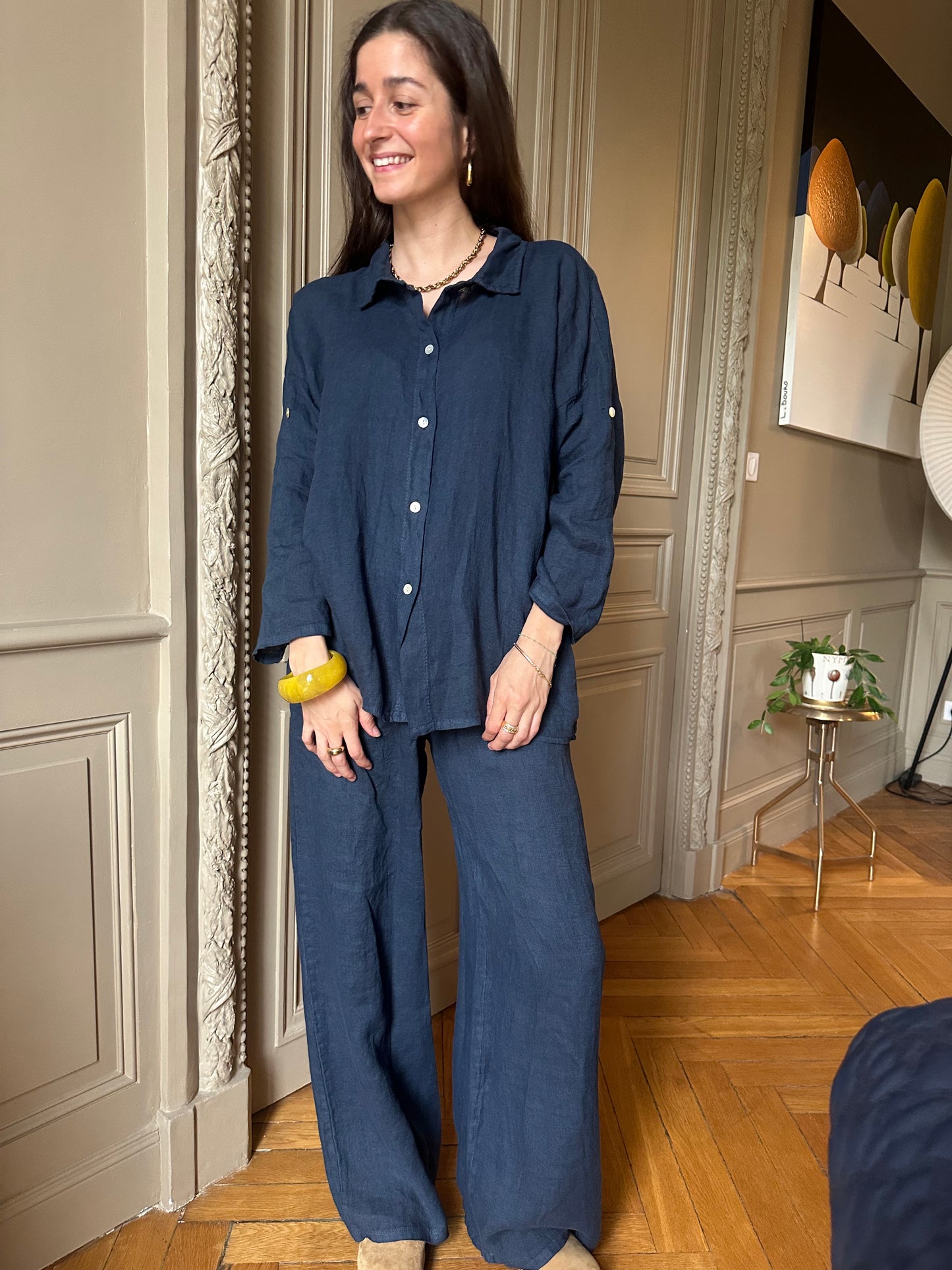 PANTALON EN LIN MARCEAU BLEU MARINE