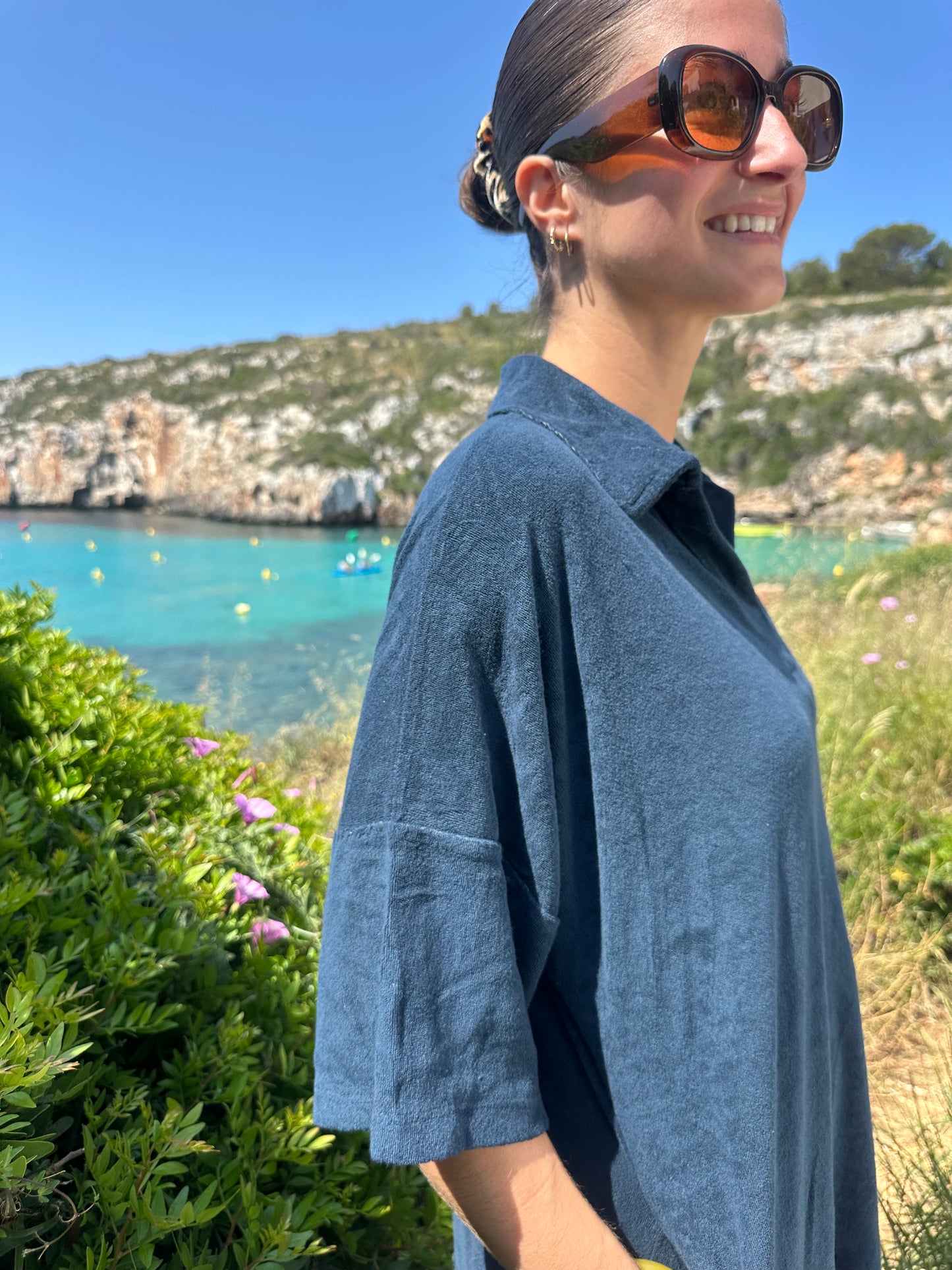 ROBE ÉPONGE CAROLINE BLEU MARINE