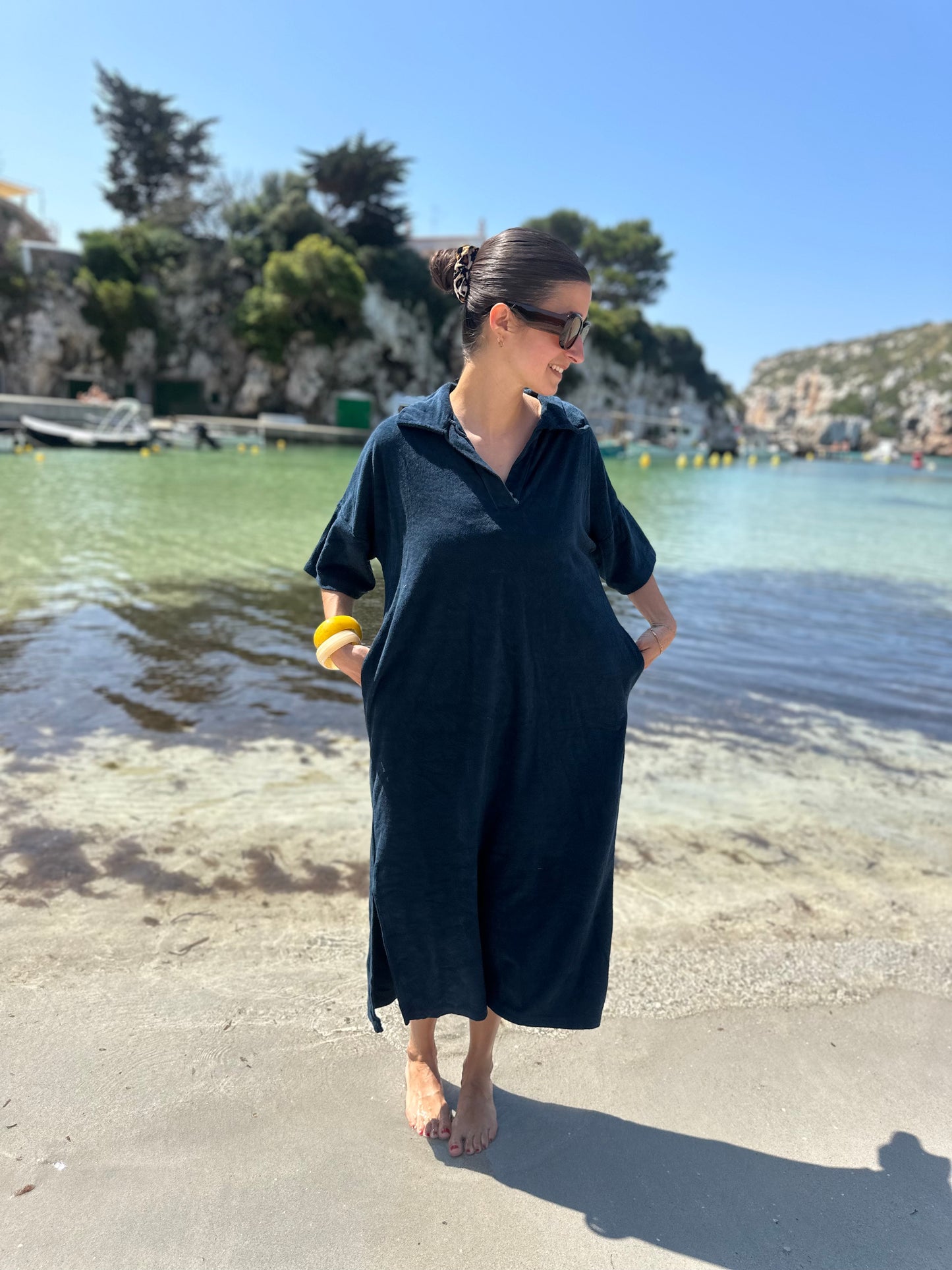 ROBE ÉPONGE CAROLINE BLEU MARINE