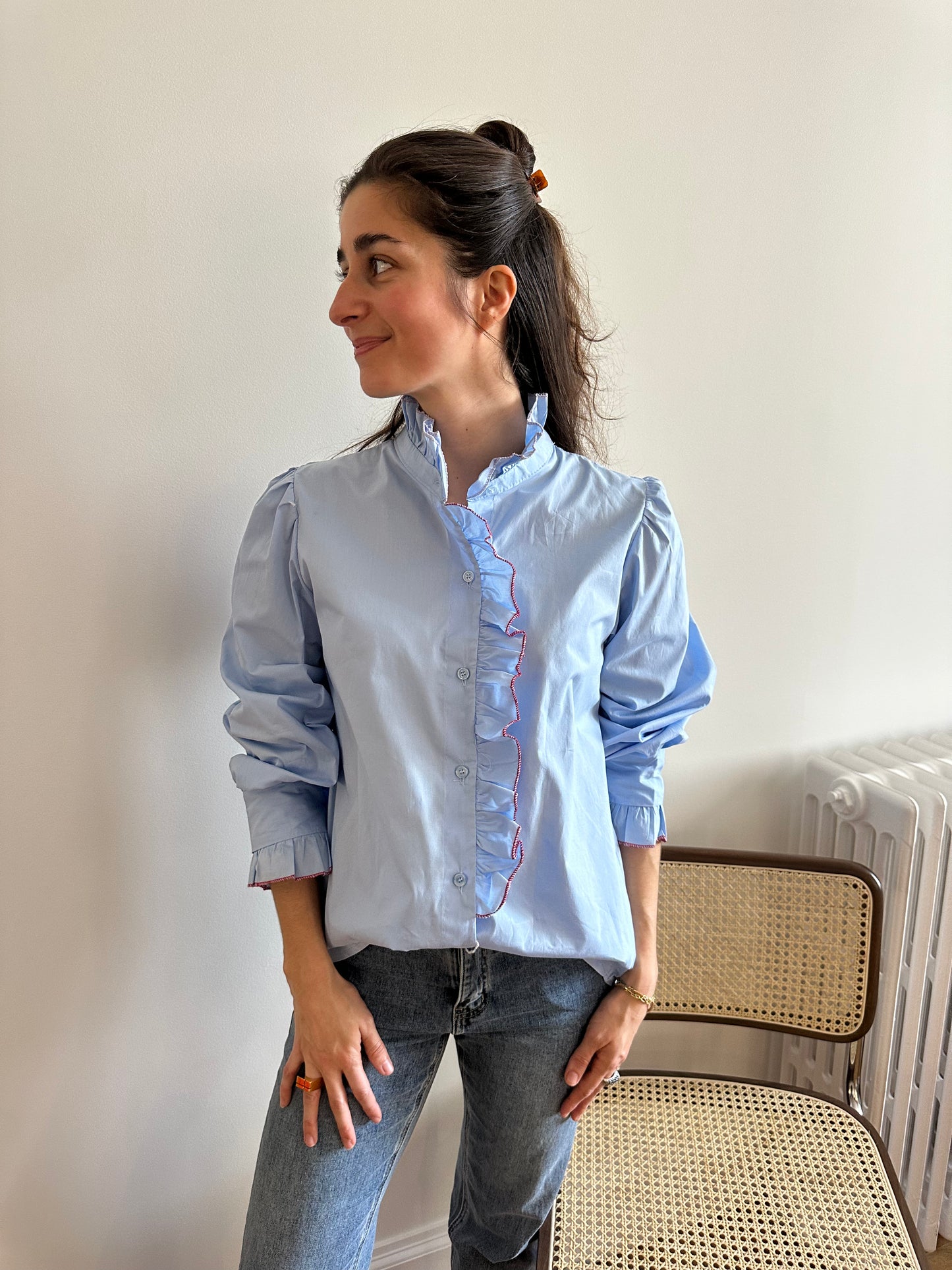 CHEMISE VOLANT ZOE BLEU CIEL