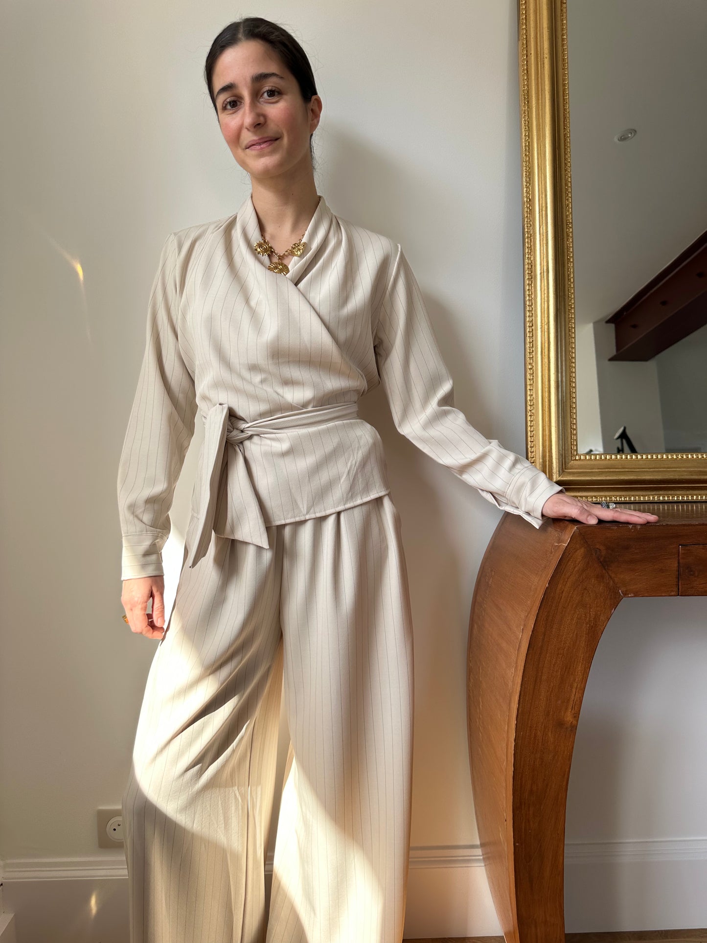 ENSEMBLE HAUT ET BAS ARMELLE ECRU