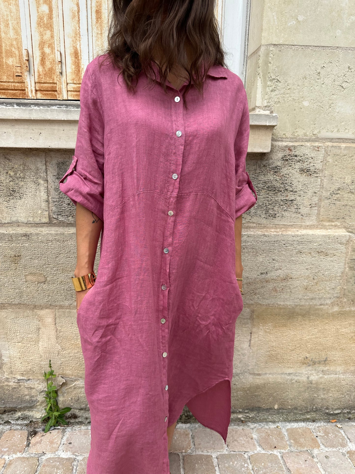 ROBE EN LIN AIMÉE VIEUX ROSE