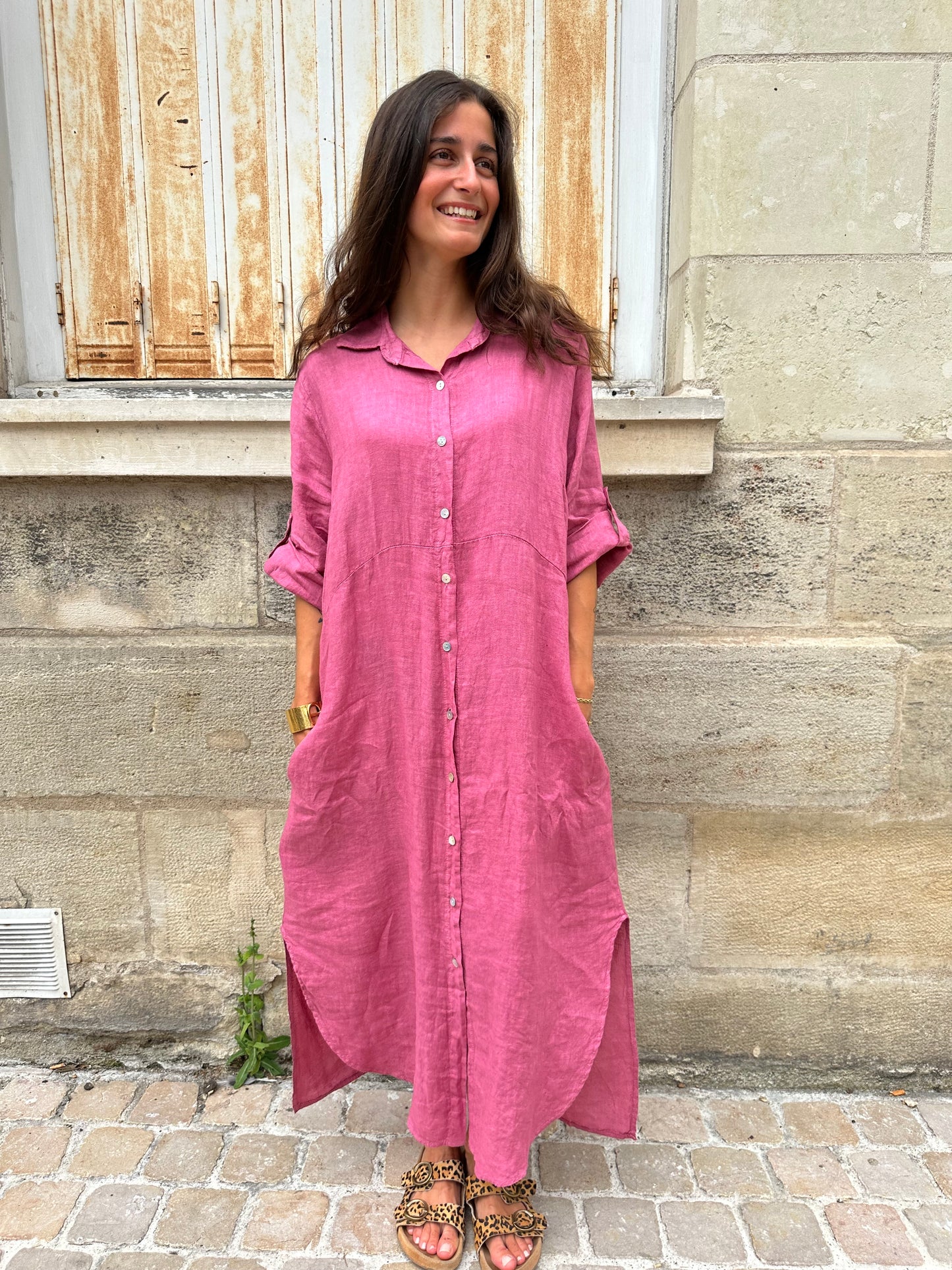 ROBE EN LIN AIMÉE VIEUX ROSE