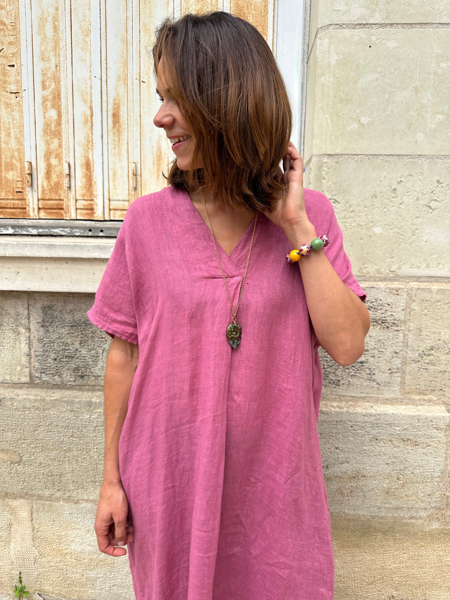 ROBE INA LIN VIEUX ROSE
