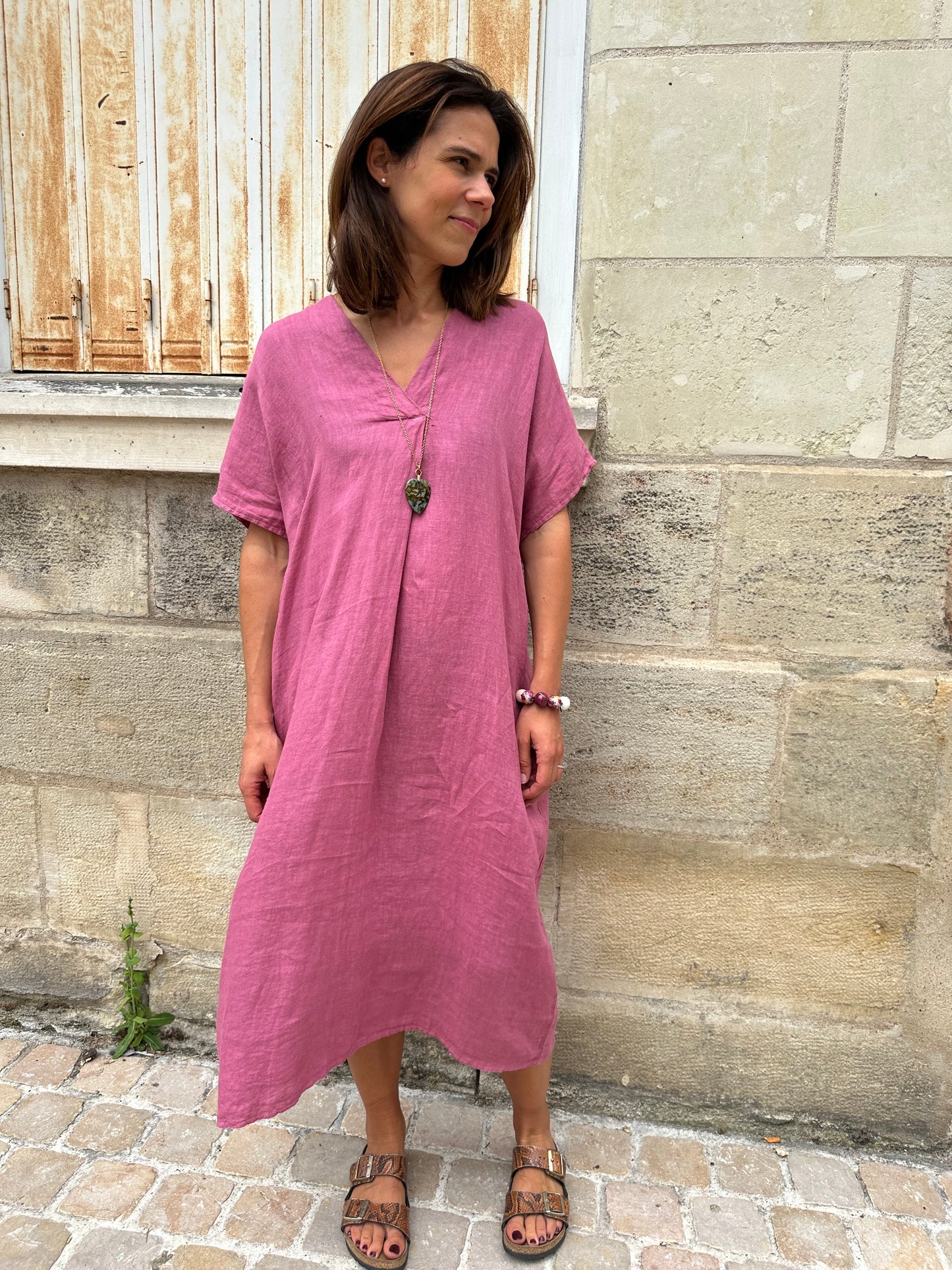ROBE INA LIN VIEUX ROSE
