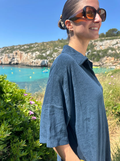 ROBE ÉPONGE CAROLINE BLEU MARINE