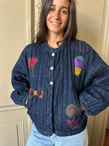 VESTE JEAN BRODEE