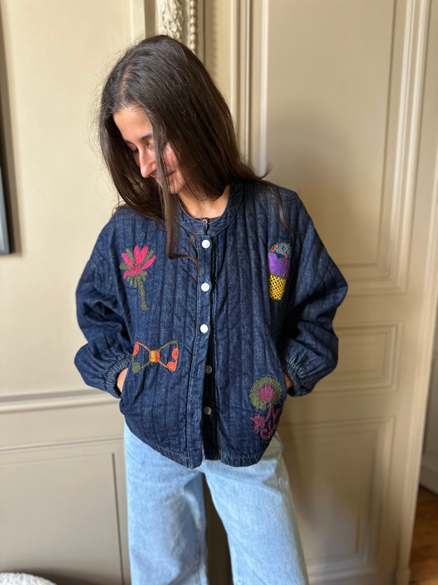 VESTE JEAN BRODEE