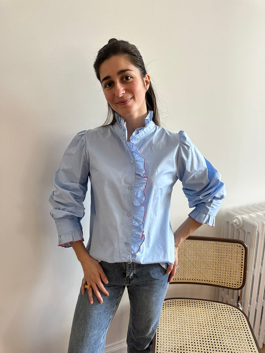 CHEMISE VOLANT ZOE BLEU CIEL