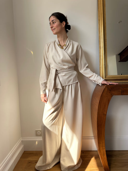 ENSEMBLE HAUT ET BAS ARMELLE ECRU