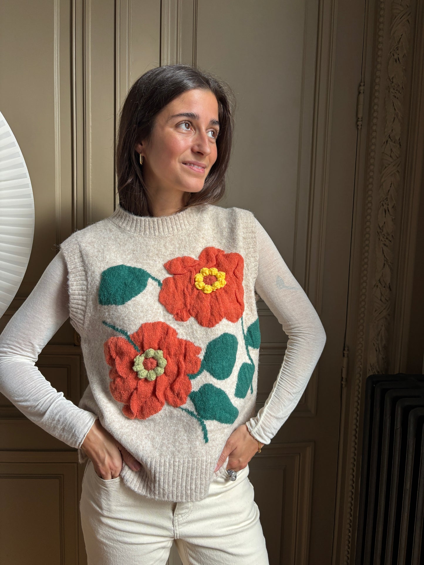 PULL DEBARDEUR FLOWER BEIGE