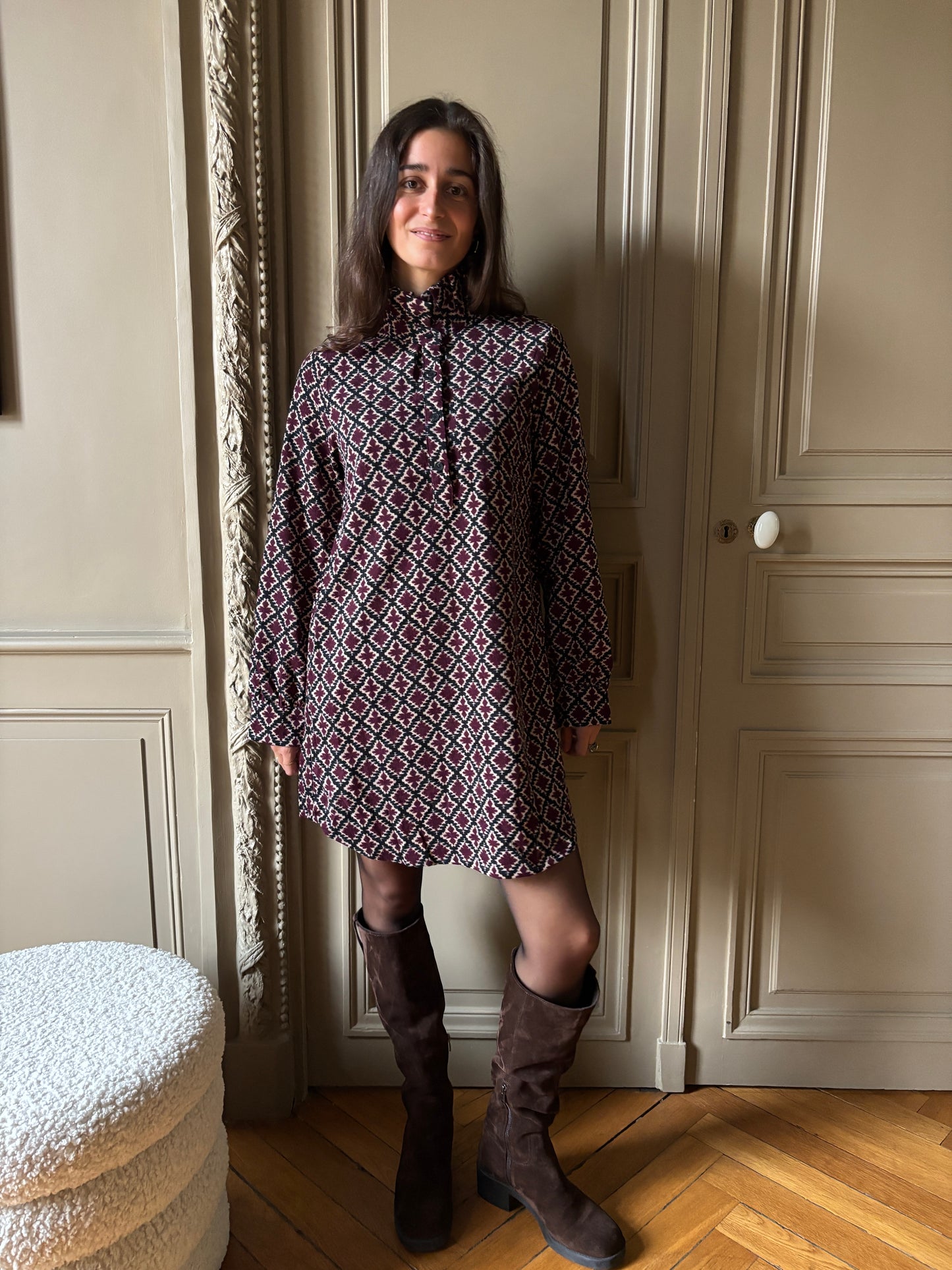 ROBE COL FROUFROU BORDEAUX