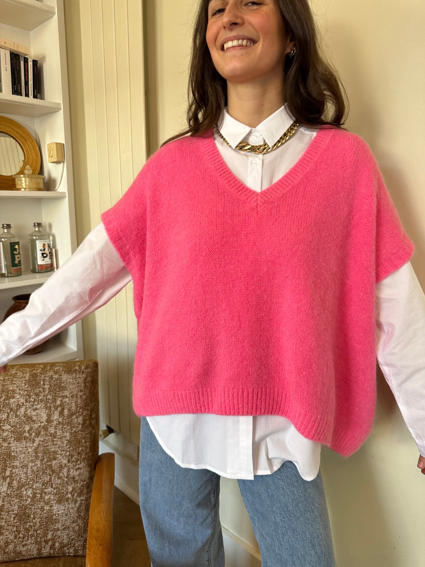 PULL SANS MANCHES ROSALIE ROSE BONBON