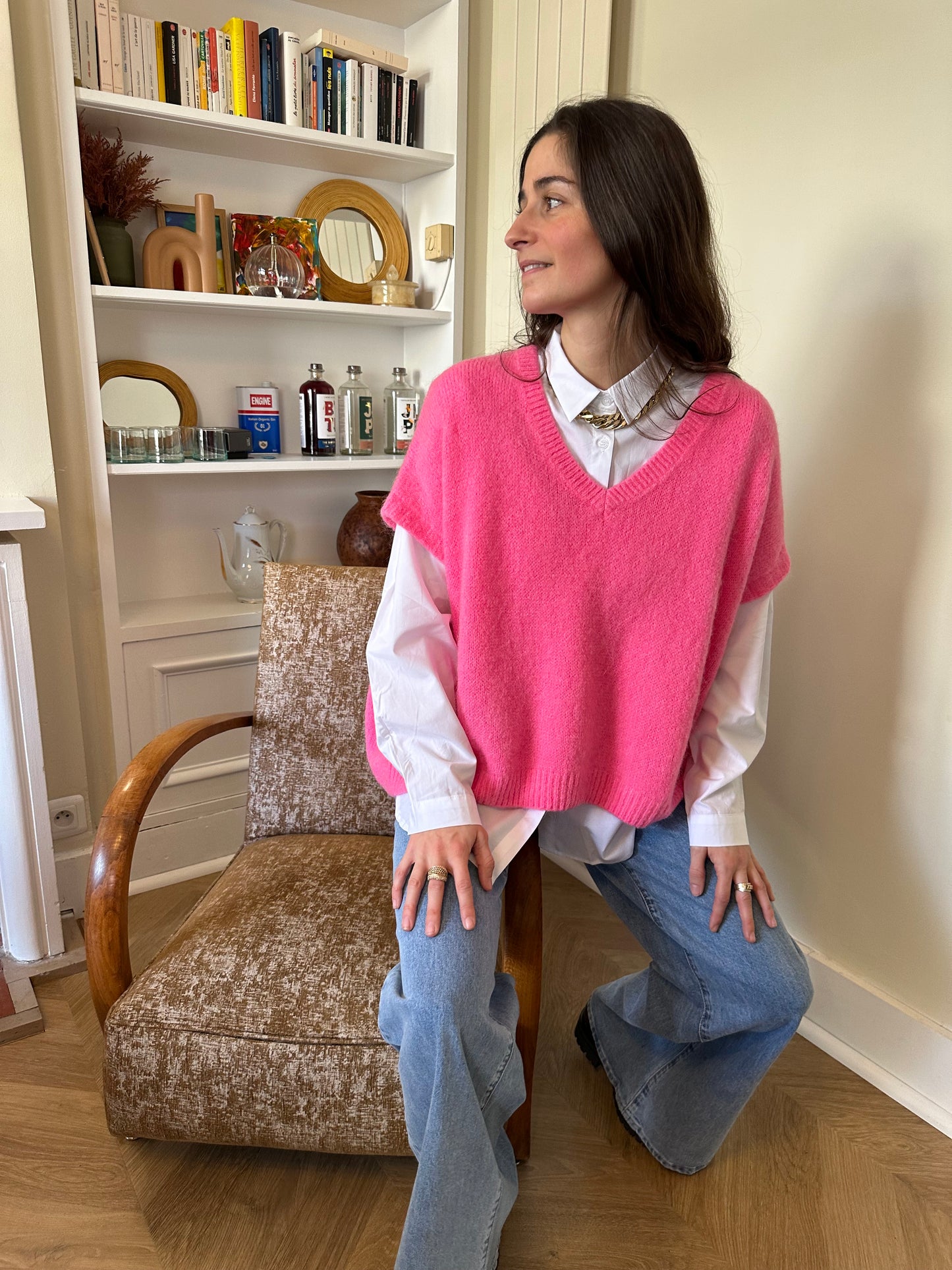 PULL SANS MANCHES ROSALIE ROSE BONBON