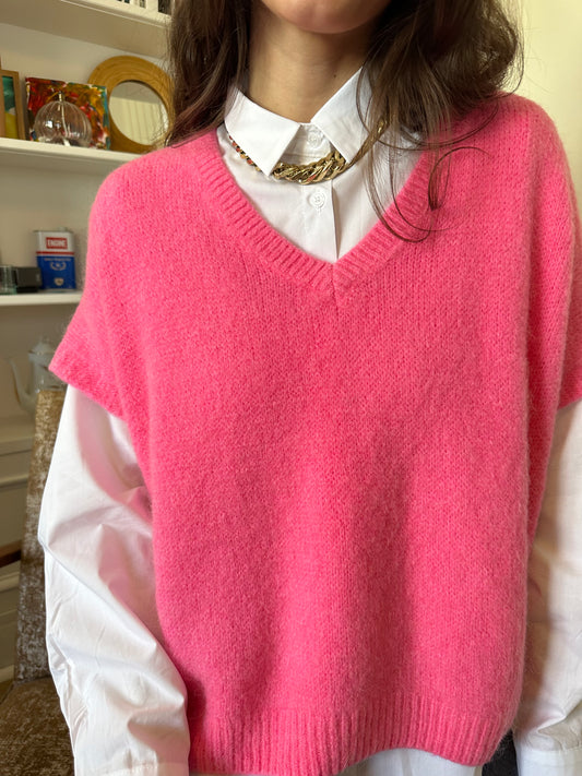 PULL SANS MANCHES ROSALIE ROSE BONBON