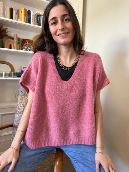 PULL SANS MANCHES ROSALIE VIEUX ROSE