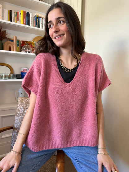 PULL SANS MANCHES ROSALIE VIEUX ROSE