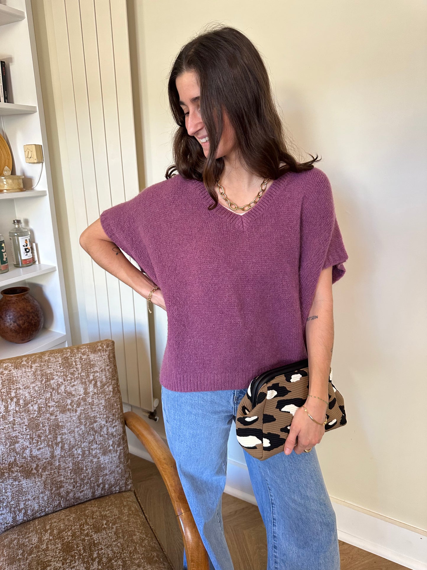 PULL SANS MANCHES ROSALIE PRUNE CLAIR