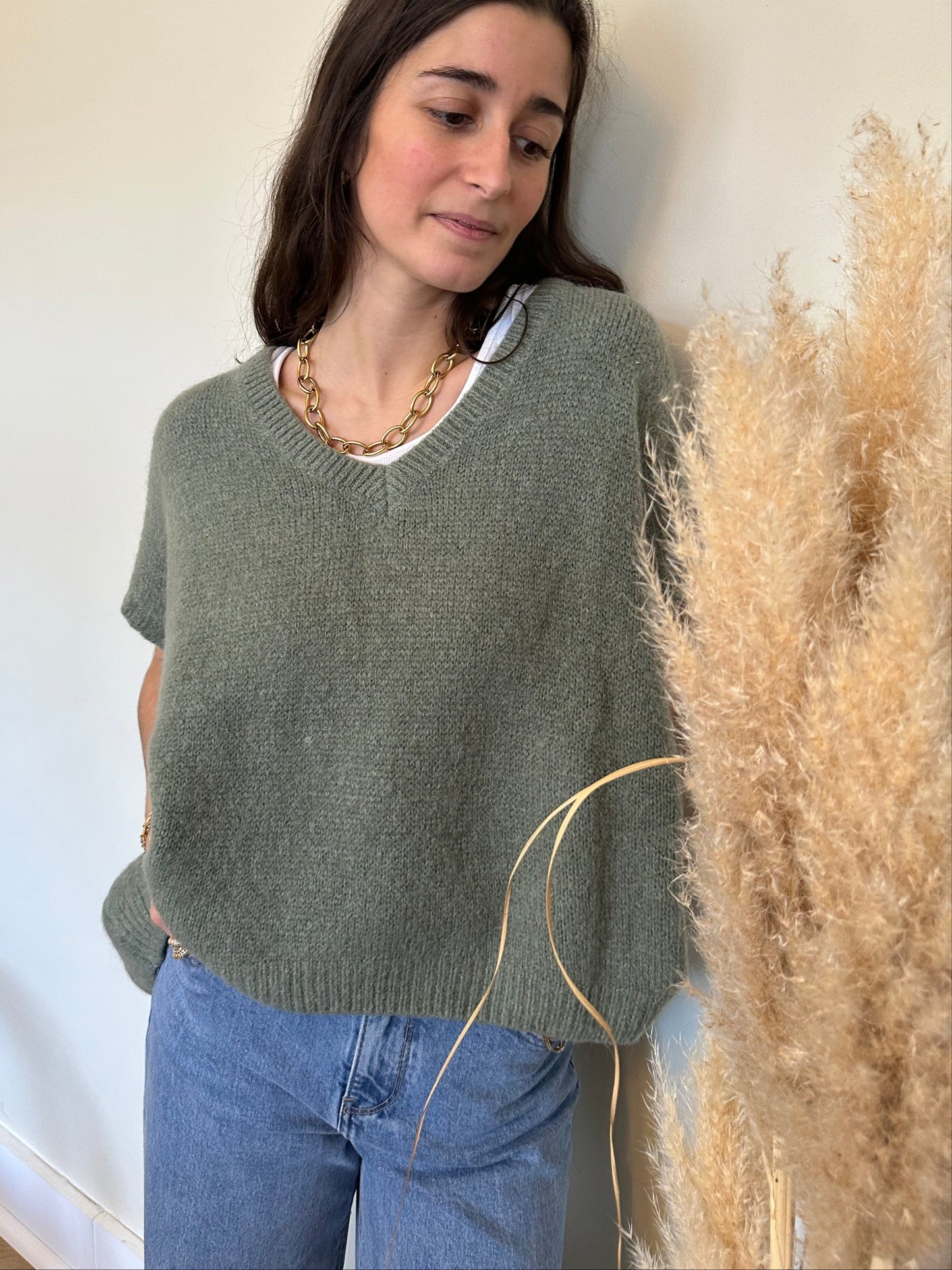 PULL SANS MANCHES ROSALIE KAKI CLAIR