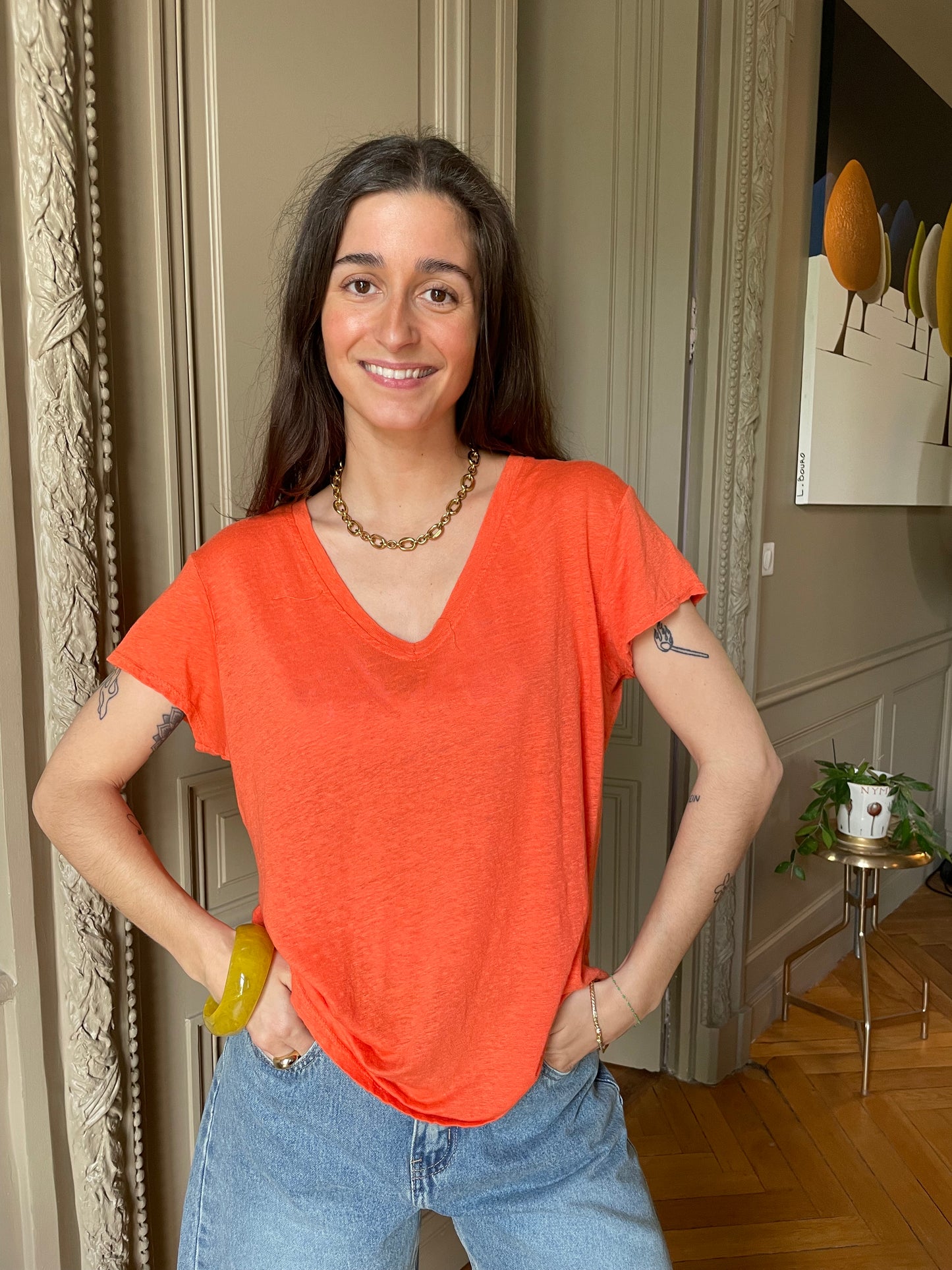 TSHIRT EN LIN LINA ORANGE