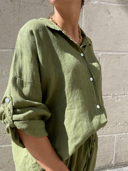 CHEMISE EN LIN MARCEAU OLIVE