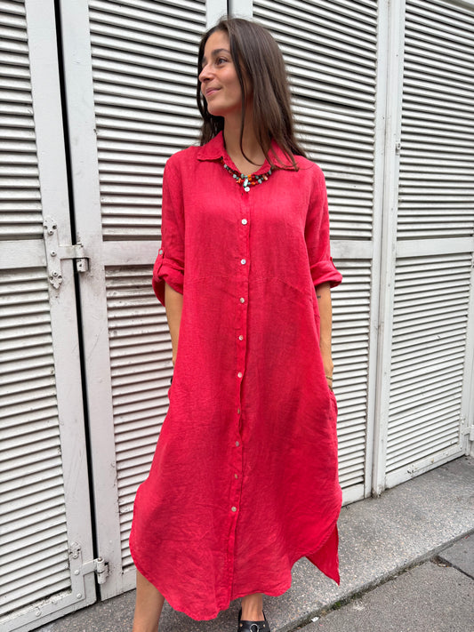 ROBE EN LIN AIMÉE CORAIL