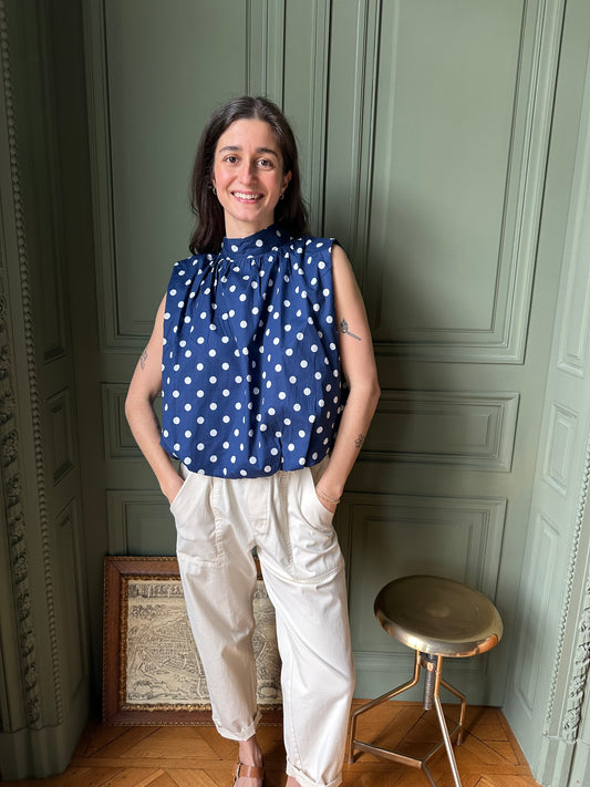 TOP CAPUCINE POIS BLEU