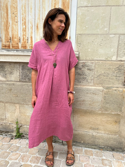 ROBE INA LIN VIEUX ROSE